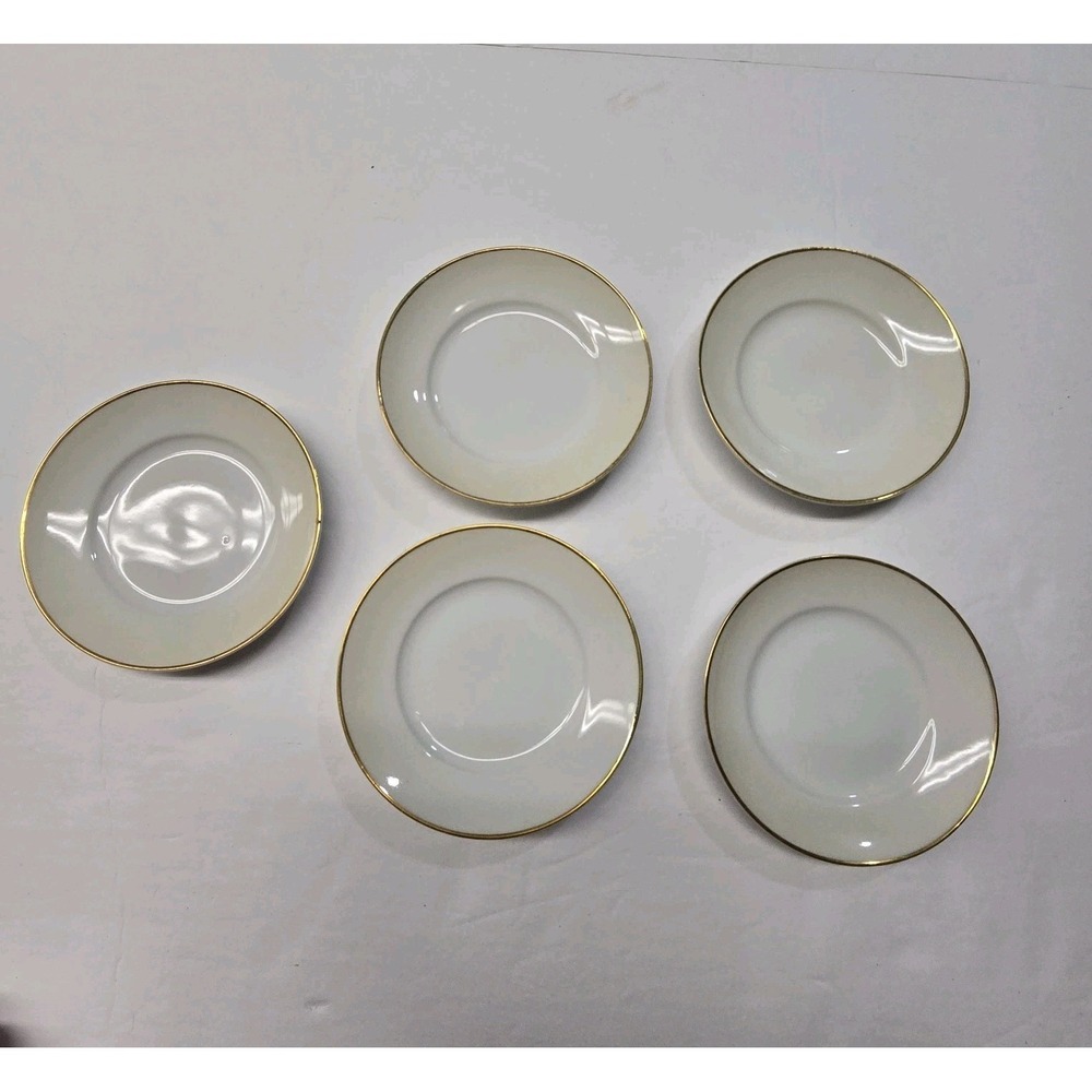 Meito China Set 5 Hand Painted Gold Rim Bread Plates 4.5" Japan White Porcelain